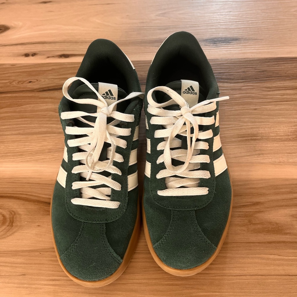 Adidas Womens Forest Green Sneakers with White Stripes